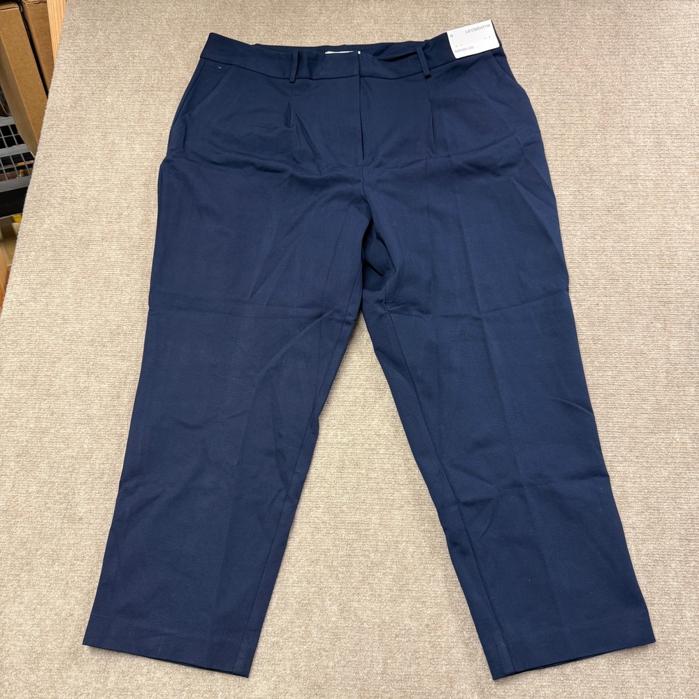 NWT Liz Claiborne Womens 18 Navy Blue Tapered Leg Ankle Dress Pants